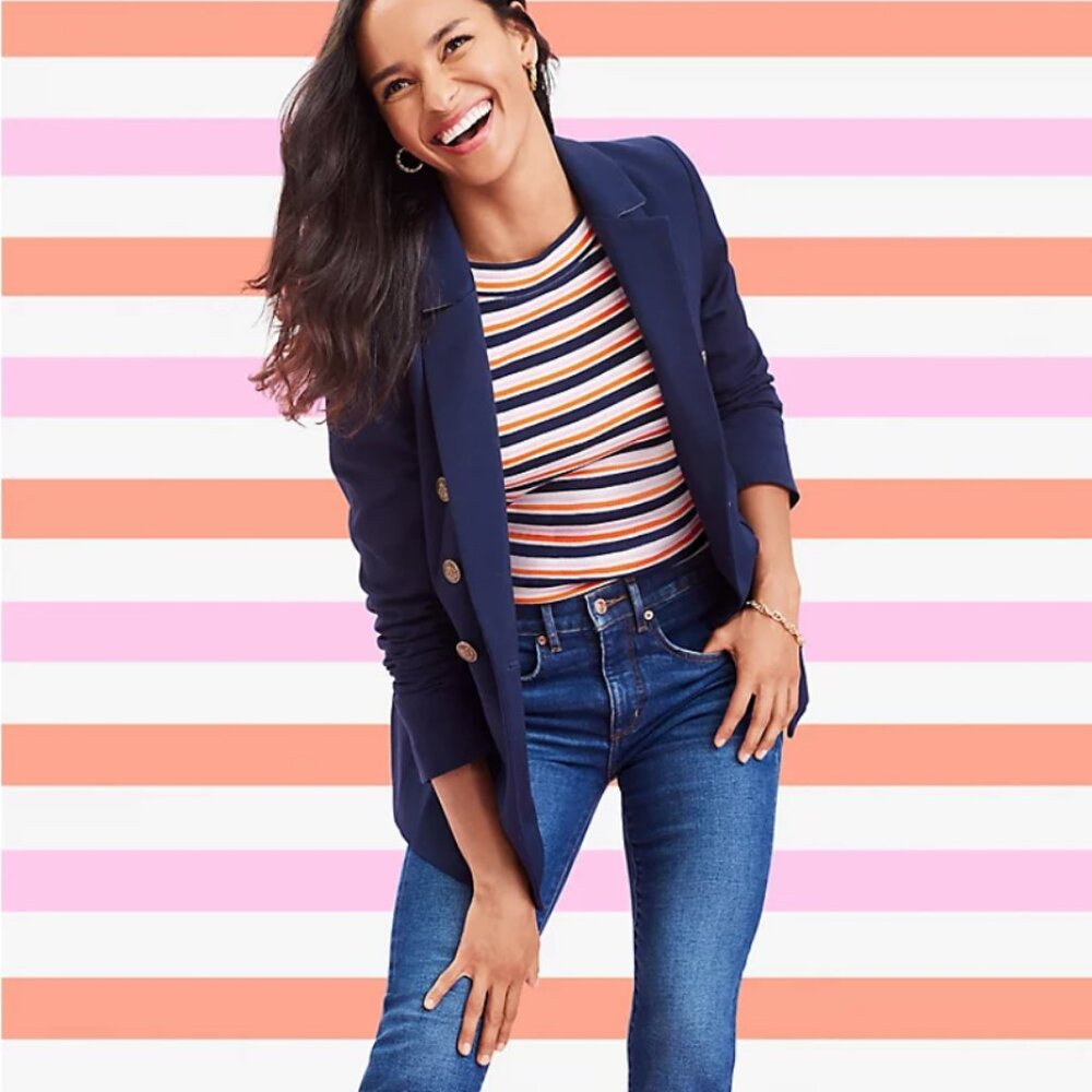 Ann Taylor LOFT boat neck striped womens top shirt blouse tee knit Long sleeves